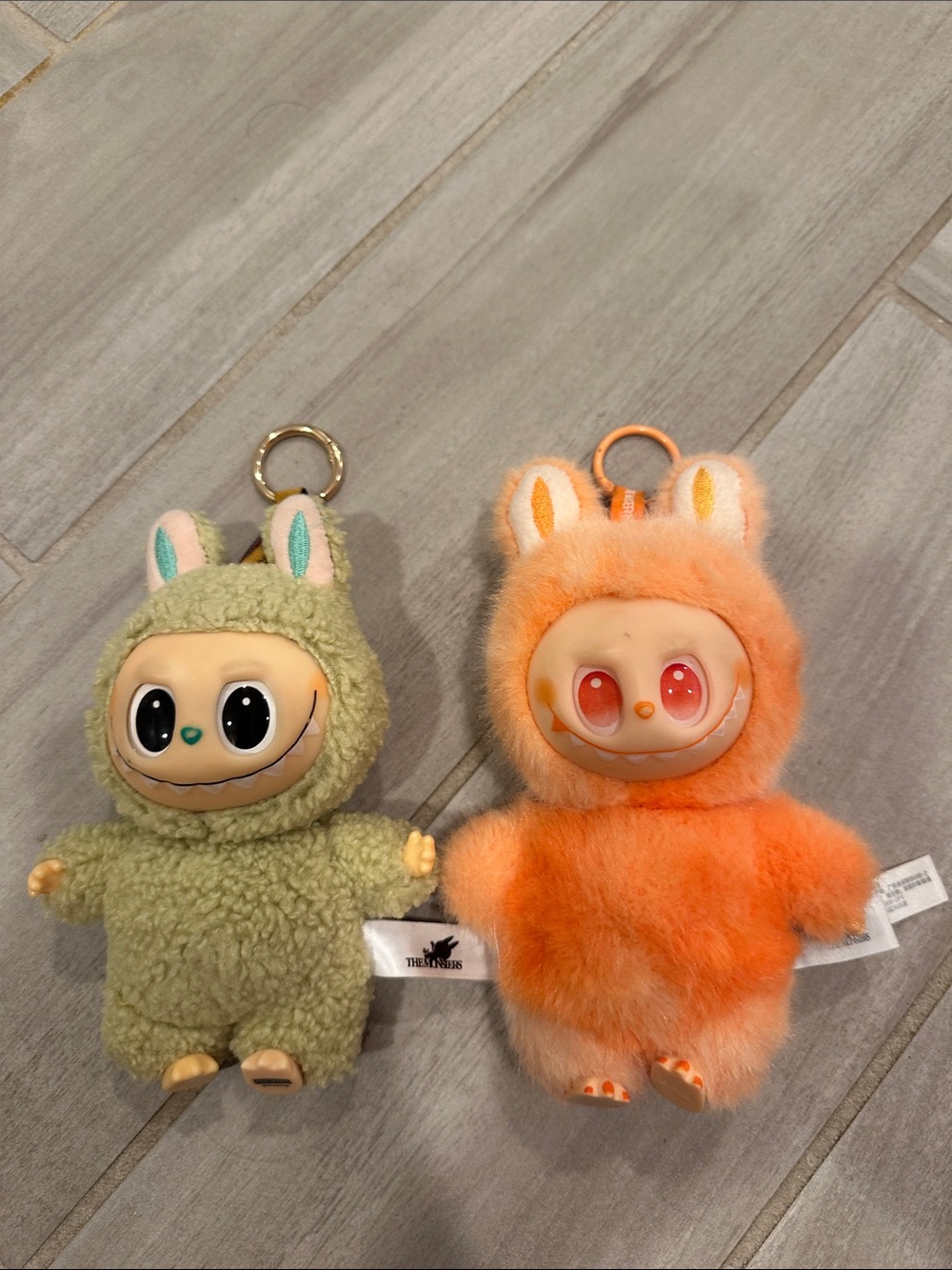 Smorkin' Lab Plush Keychain Duo - Green and Orange Fuzzy Characters